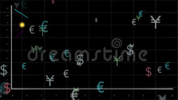 世界主要货币在黑色背景下下跌图表向下移动视频的预览图