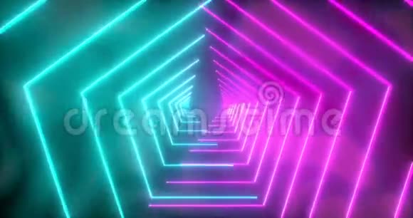 摘要无尽的粉红色蓝色霓虹灯VJ科幻未来主义隧道在五角大楼的形式视频的预览图