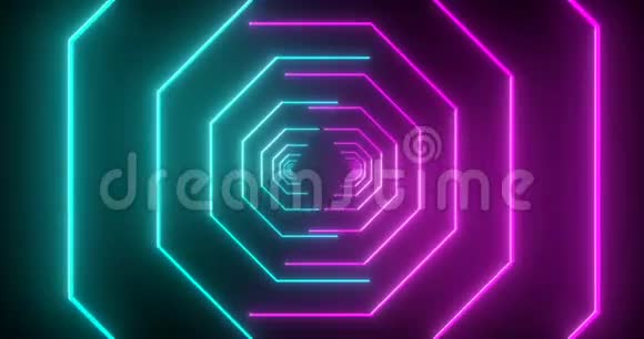 摘要无尽的粉红色和蓝色霓虹灯VJ科幻未来隧道八角形视频的预览图