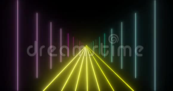 抽象无缝环蓝粉黄色霓虹灯VJ科幻未来隧道视频的预览图