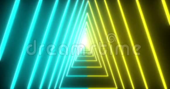 三角形无缝环粉红色和蓝色霓虹灯VJ科幻隧道视频的预览图