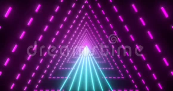 抽象无缝环粉蓝霓虹科幻隧道虚线三角形视频的预览图
