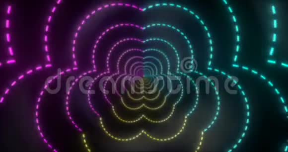摘要无缝环三色霓虹灯VJ隧道波浪虚线抽象形式视频的预览图