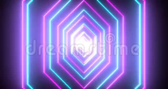 六角形无缝环粉红色和蓝色霓虹灯VJ科幻隧道视频的预览图