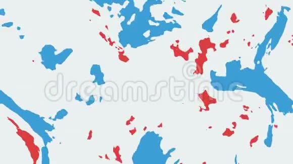 在白色背景上移动的红色和蓝色粗糙形状的抽象动画循环动画背景壁纸视频的预览图