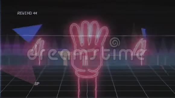十八世纪霓虹倒计时序列手放在80年代的倒计时5秒视频的预览图
