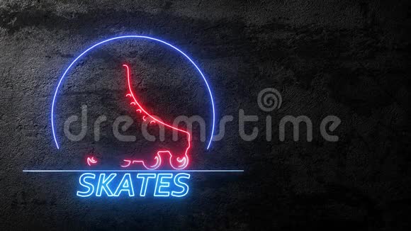 黑色墙壁背景上运动滑板的霓虹灯视频的预览图