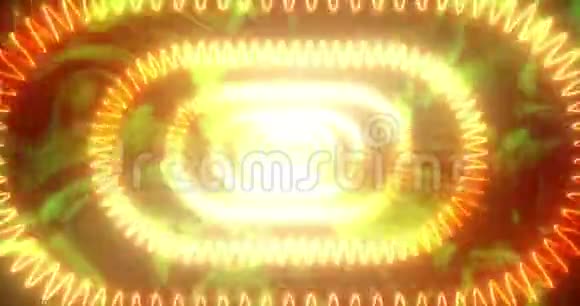 圆形矩形螺旋形的无尽橙色霓虹灯隧道视频的预览图