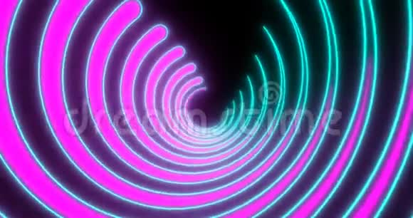 以圆圈形式出现的VJ循环未来主义科幻霓虹灯隧道视频的预览图