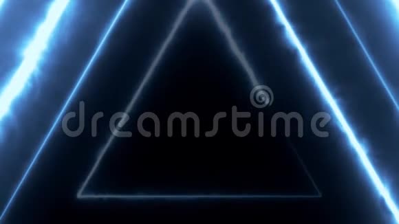 霓虹灯背景通过无尽的发光旋转霓虹灯三角形创造隧道蓝色红色粉红色紫罗兰光谱视频的预览图