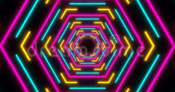 VJ环路科幻未来派六边形彩色隧道视频的预览图