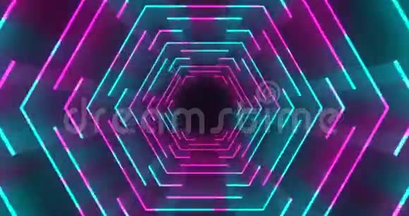六边形的未来主义霓虹灯隧道视频的预览图
