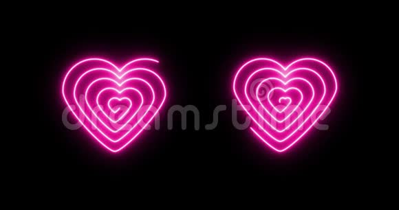 霓虹灯以两颗相连的心的形式旋转视频的预览图