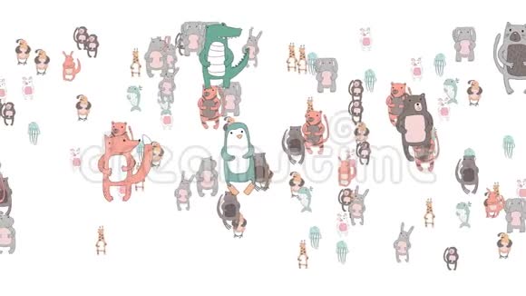 无缝动画图案与可爱的卡通动物在白色背景加载4K运动背景视频的预览图
