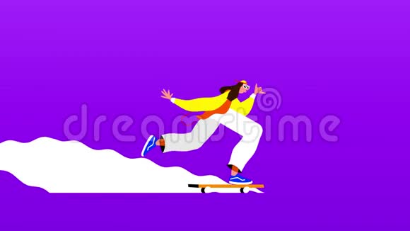 一个人骑着滑板的漫画后面有白色的痕迹视频的预览图