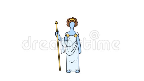 循环动画的希腊女神赫拉在白色背景与阿尔法频道面具编辑过渡古希腊视频的预览图