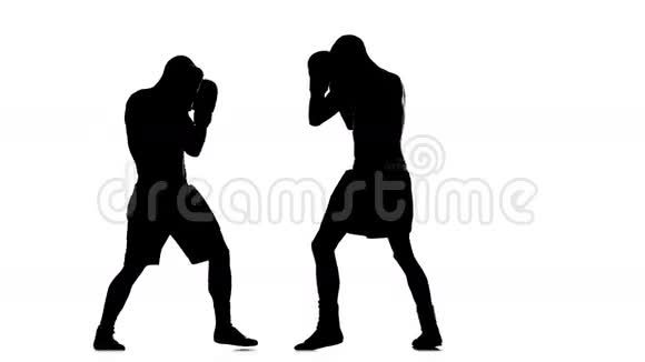 两个拳击手在一个工作室里打拳击的剪影视频的预览图