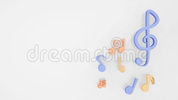音乐音符3D渲染在白色背景上舞动多彩的音乐音符视频的预览图
