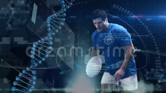 男性橄榄球运动员DNA链旋转动画视频的预览图