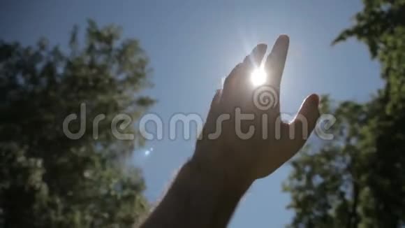 手的轮廓上升到太阳在大自然中与太阳交手视频的预览图