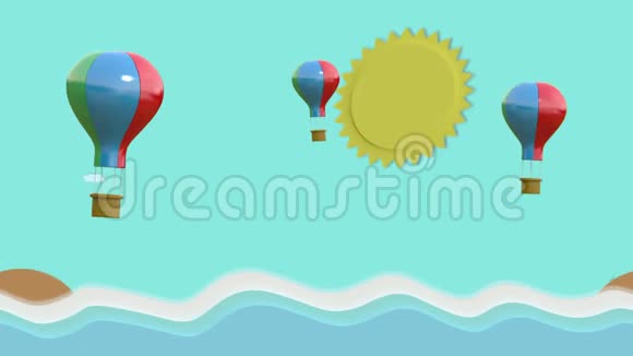 动画动作气球飘过岛和棕榈树在海里秒28可以为循环切割视频的预览图