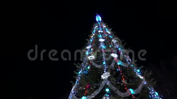 夜晚用灯光装饰圣诞树视频的预览图