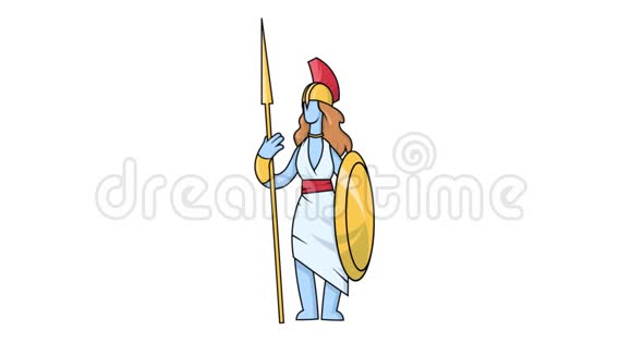 循环动画的希腊女神雅典娜在白色背景与阿尔法频道面具编辑过渡古希腊视频的预览图