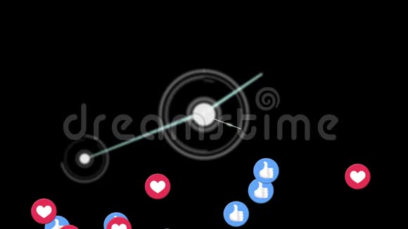 网络连接的动画图标在黑色背景上飞舞视频的预览图