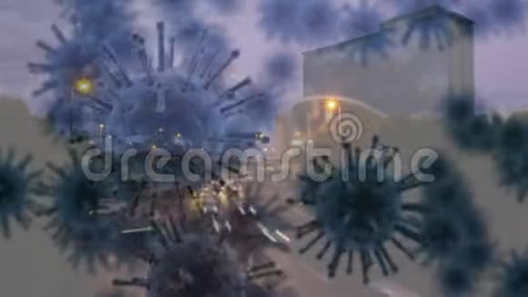 以城市景观为背景的大型电晕病毒传播视频的预览图