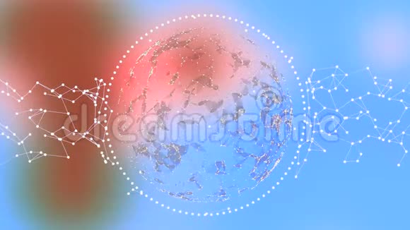 现代梯度粉红色和青色离焦背景与多边形球在白色点环视频的预览图
