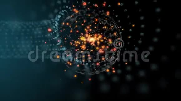 抽象的高科技数字隧道前面有一排数字和红色多边形球闪烁和视频的预览图