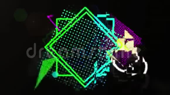 黑色背景下霓虹灯三角形正方形和圆形动画视频的预览图