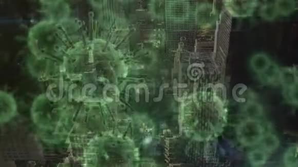 以城市为背景的绿色电晕病毒动画视频的预览图