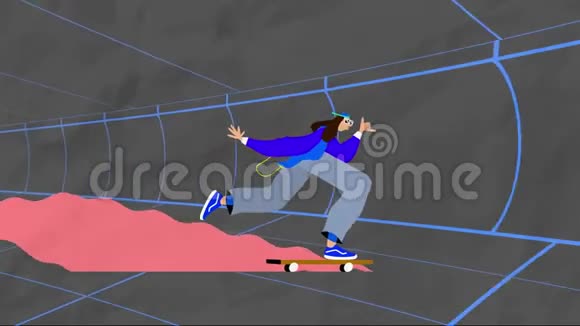 一个人在城市隧道里骑滑板运动的动画视频的预览图