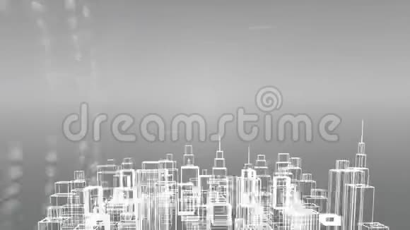 三维城市在灰色背景下旋转的数据处理和记录动画视频的预览图