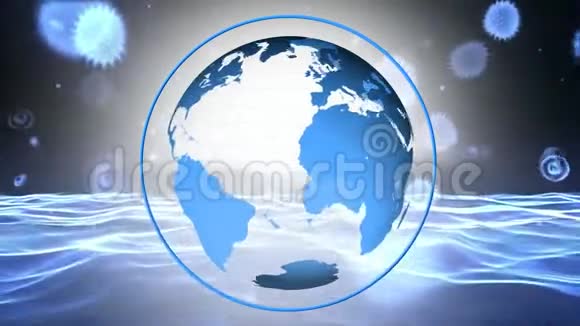 蓝冠病毒与世界地球的背景动画视频的预览图