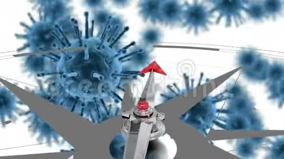 背景中带罗盘的蓝冠病毒动画视频的预览图