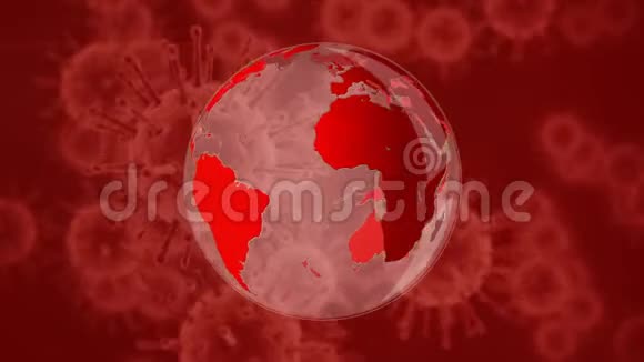 以世界地球为背景的红色电晕病毒动画视频的预览图
