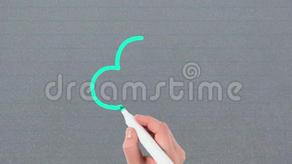 用灰色背景上的标记手工绘制蓝色轮廓云图标动画视频的预览图