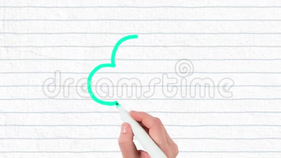 人们用白纸上的记号笔手工绘制绿色轮廓云图标的动画视频的预览图