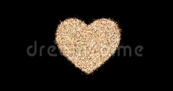 金色的心脏闪闪发光闪闪发光的粒子形成了爱的象征3D动画视频的预览图