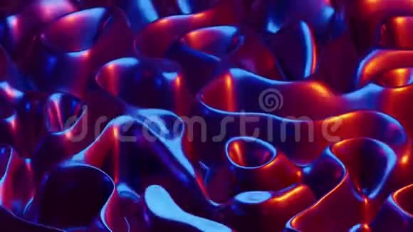 彩色红色和蓝色三维液体形状的动画旋转视频的预览图