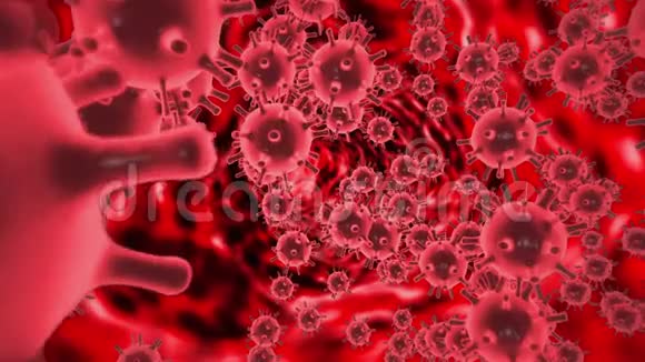 冠状病毒2019nCov细胞以粉红色细胞的形式在受感染生物体的血管中移动视频的预览图