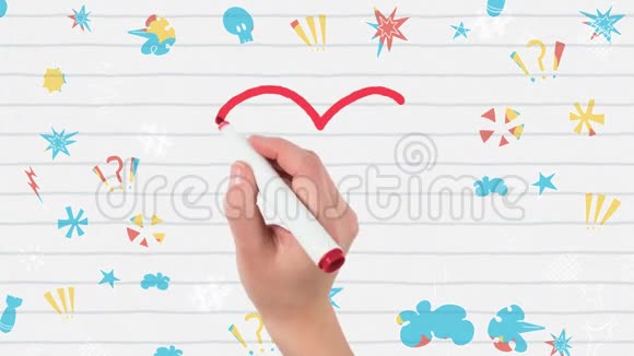 用白纸上的记号笔绘制红色轮廓心脏图标动画视频的预览图