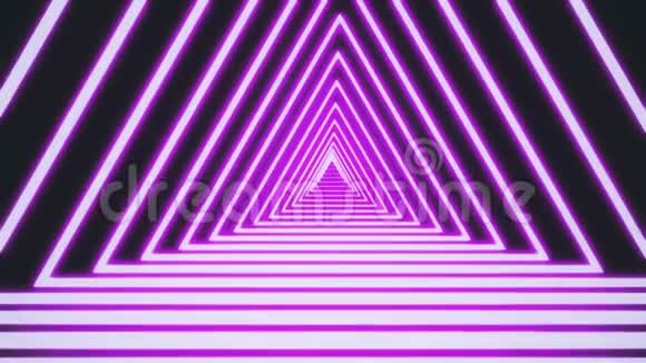 明亮的红色霓虹灯线在黑色背景上交叉形成三角形隧道艺术商业和商业概念视频的预览图