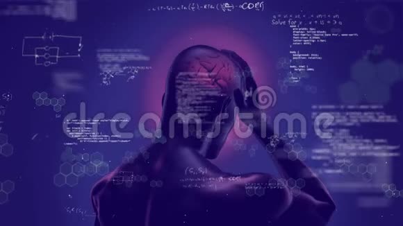 脑发光的数字人及紫色背景下的数据处理视频的预览图