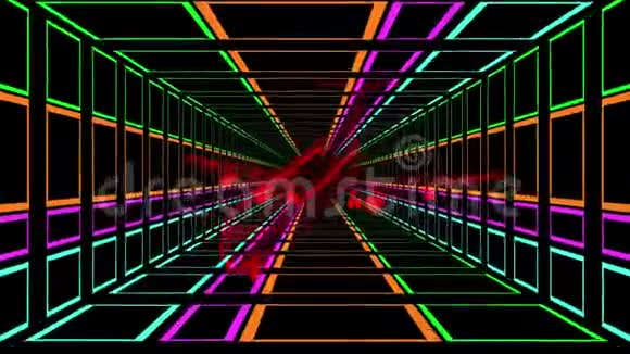 3D多色方格隧道技术制图视频的预览图