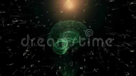 人脑三维动画平面设计对AI概念的扫描发光粒子形成于视频的预览图