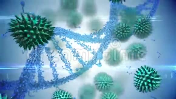 冠状病毒细胞的扩散和三维DNA链旋转视频的预览图