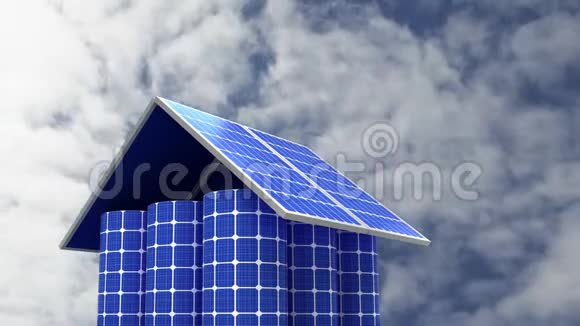 带有太阳能电池板的数字住宅背景云移动快视频的预览图